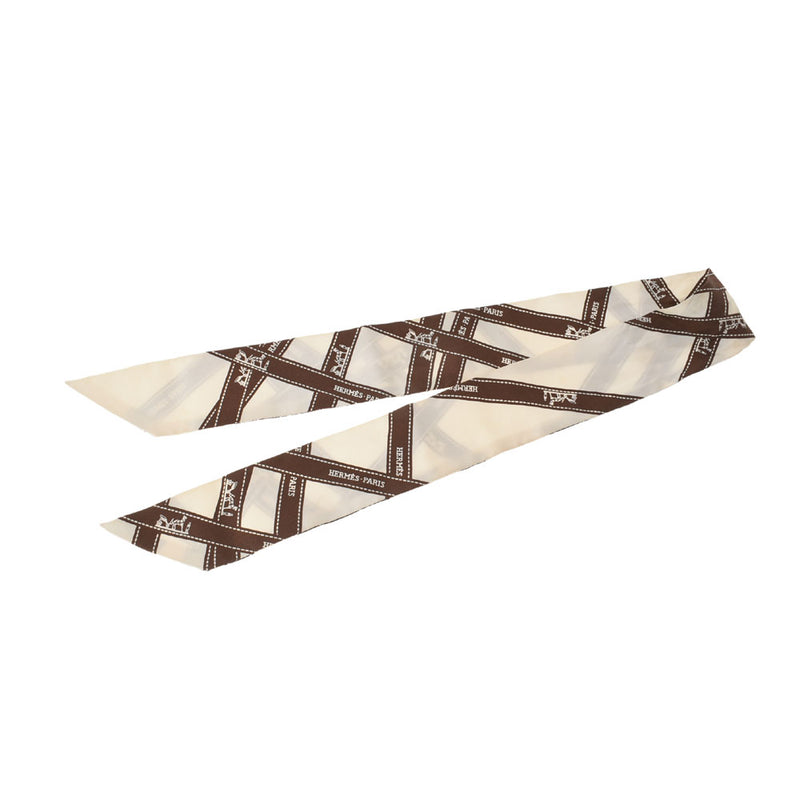 エルメスツイリー ボルデュック/Bolduc リボン柄 白/茶 レディース