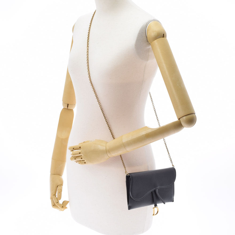 クリスチャンディオールサドルロングウォレット 黒 レディース カーフ