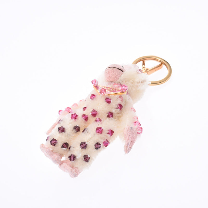 プラダモンキーチーフ バッグチャーム アイボリー系×ピンク ゴールド