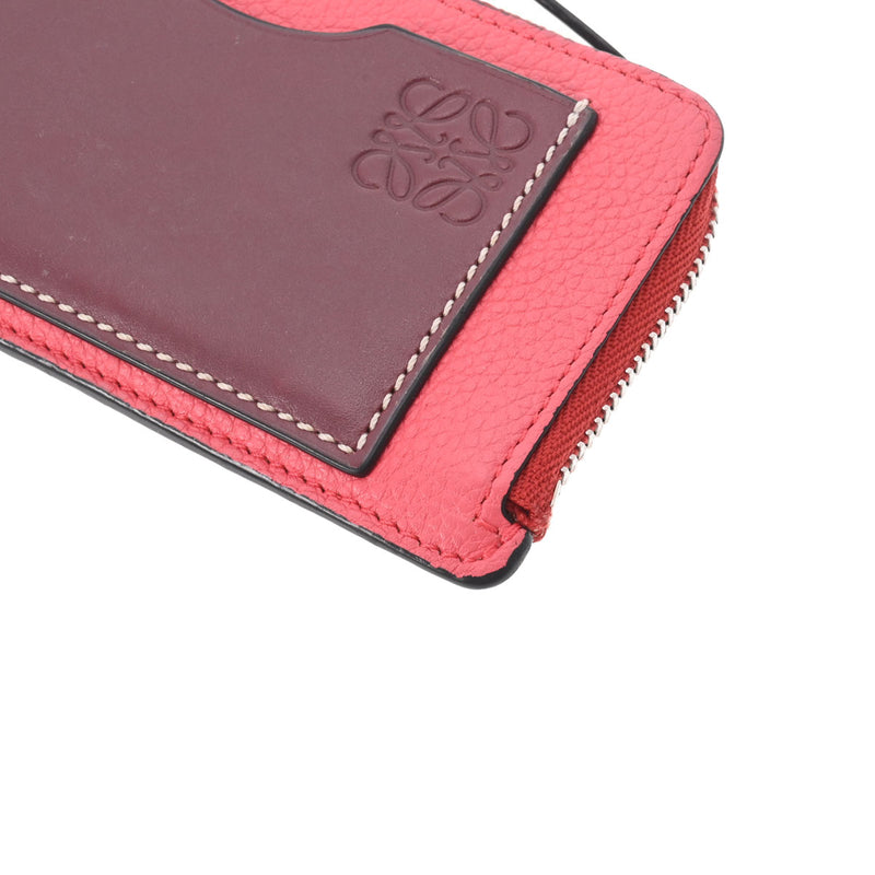 ロエベカードケース ボルドー/ピンク ユニセックス レザー コイン