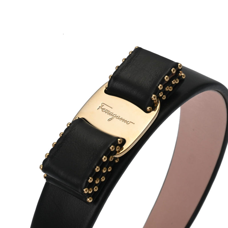 フェラガモカチューシャ スタッズ 黒/ピンク レディース レザー