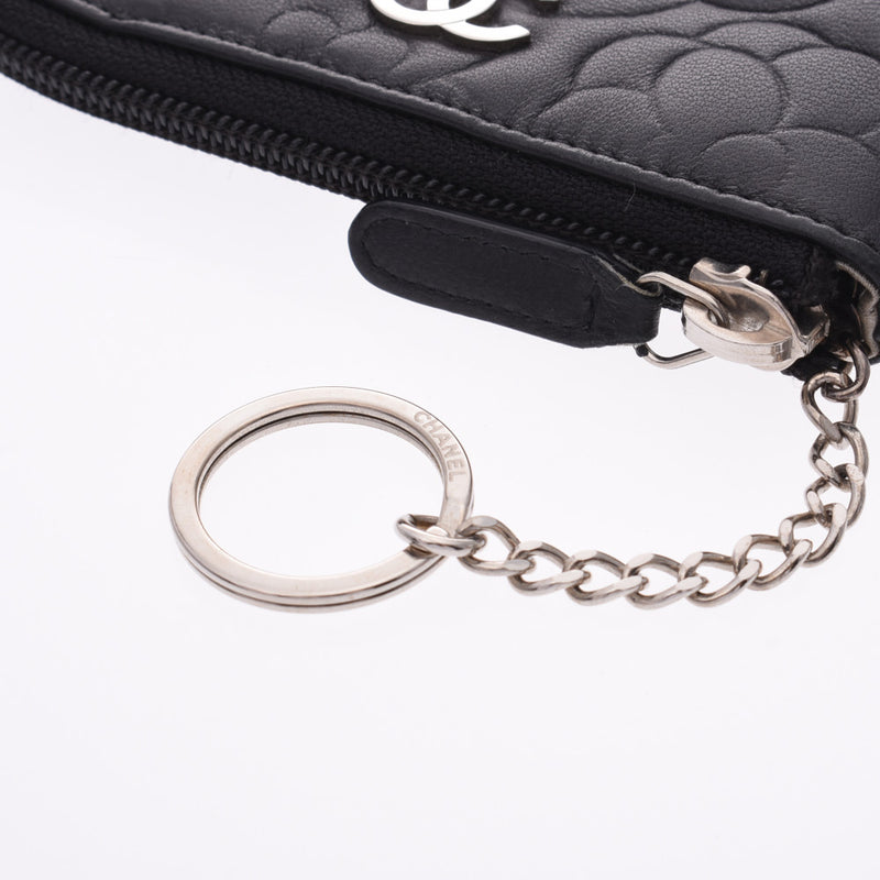 シャネルカメリア キーリング付き 小銭入れ 黒 レディース コイン