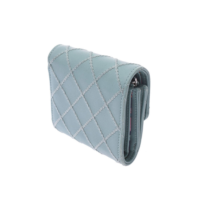 シャネルココマーク コンパクトウォレット 水色系 シルバー金具