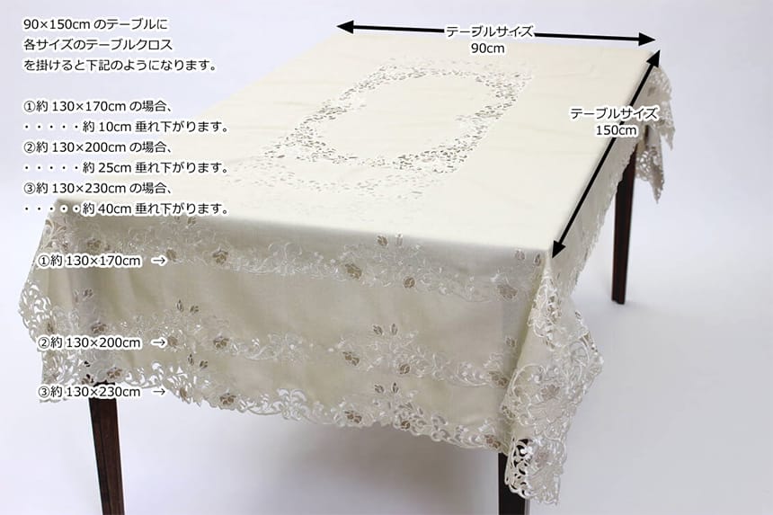 Rose Metopes カットワーク刺繍 テーブルクロス 約130×200cm