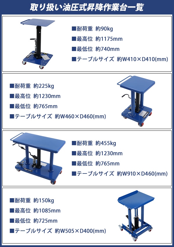 油圧式昇降作業台,昇降スタンド,耐荷重約90kg,青,油圧式,昇降式作業台
