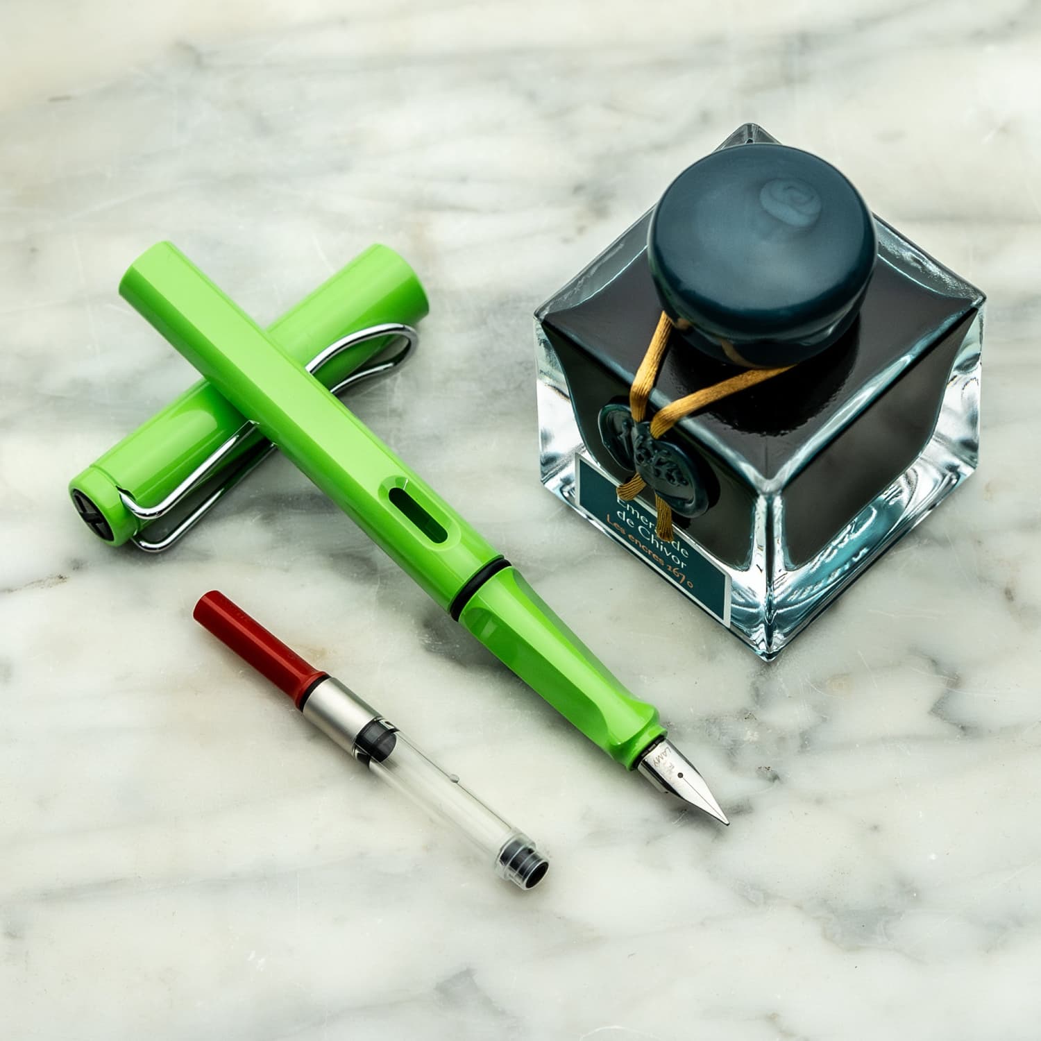 Lamy Safari Fountain Pen in Apple Green & J. Herbin Emerald of