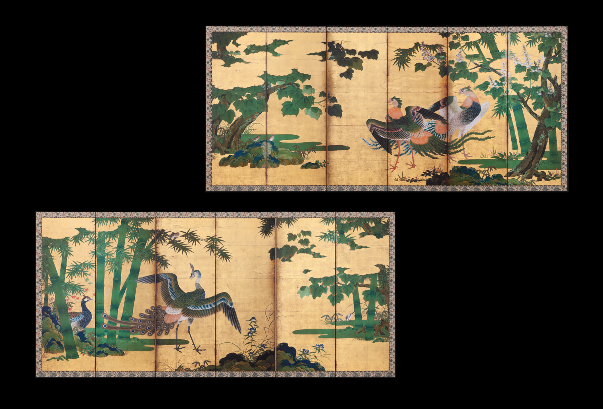 桐竹鳳凰孔雀図屏風 伝 土佐光吉 和泉市久保惣記念美術館（大阪府和泉