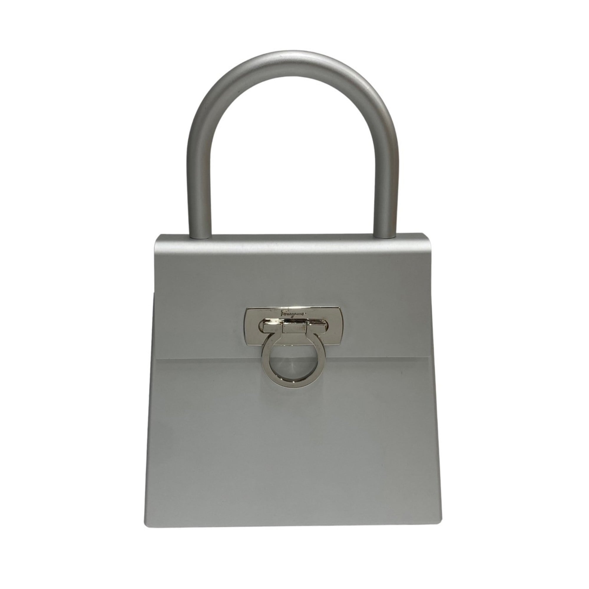 Salvatore Ferragamo Gancini Hardware Metal Aluminum Handbag Silver