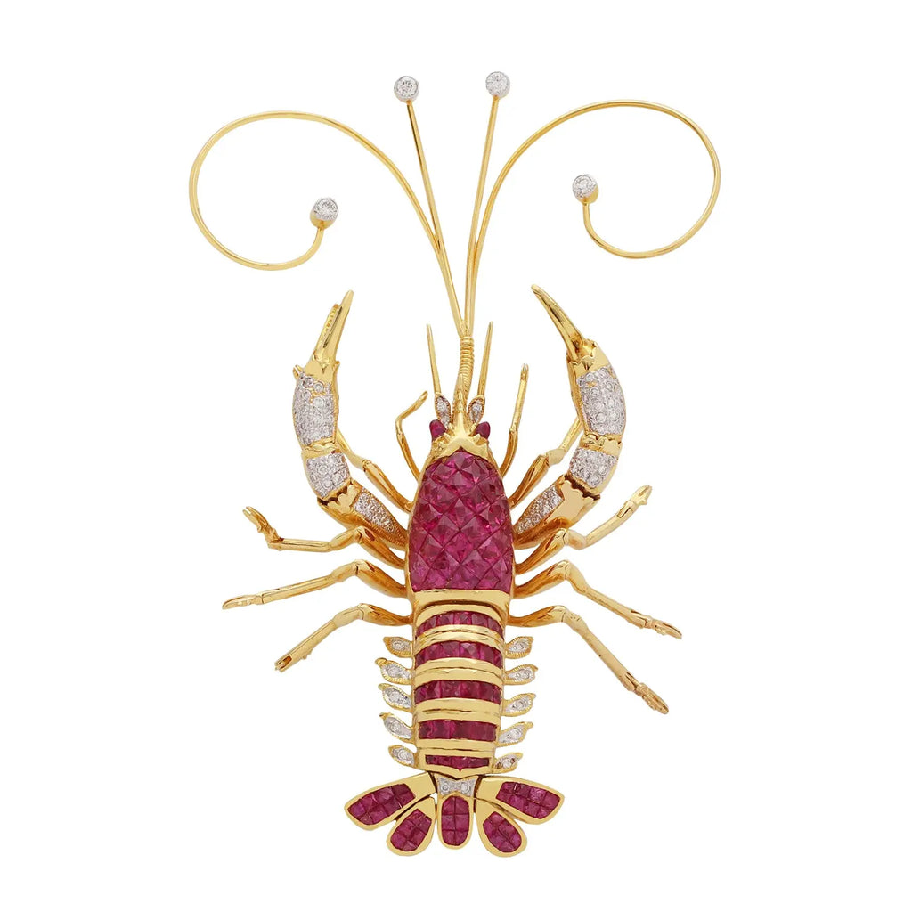LE VIAN Articulated Lobster Brooch | Pink Sapphires & Diamonds