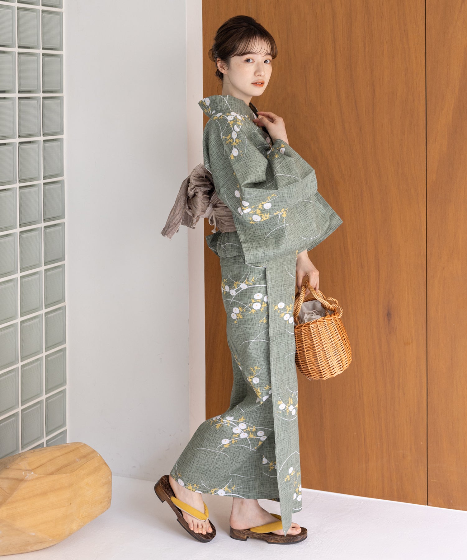 こだわり浴衣5点セット(浴衣/帯/下駄/腰紐/着付け冊子) 変わり織生地