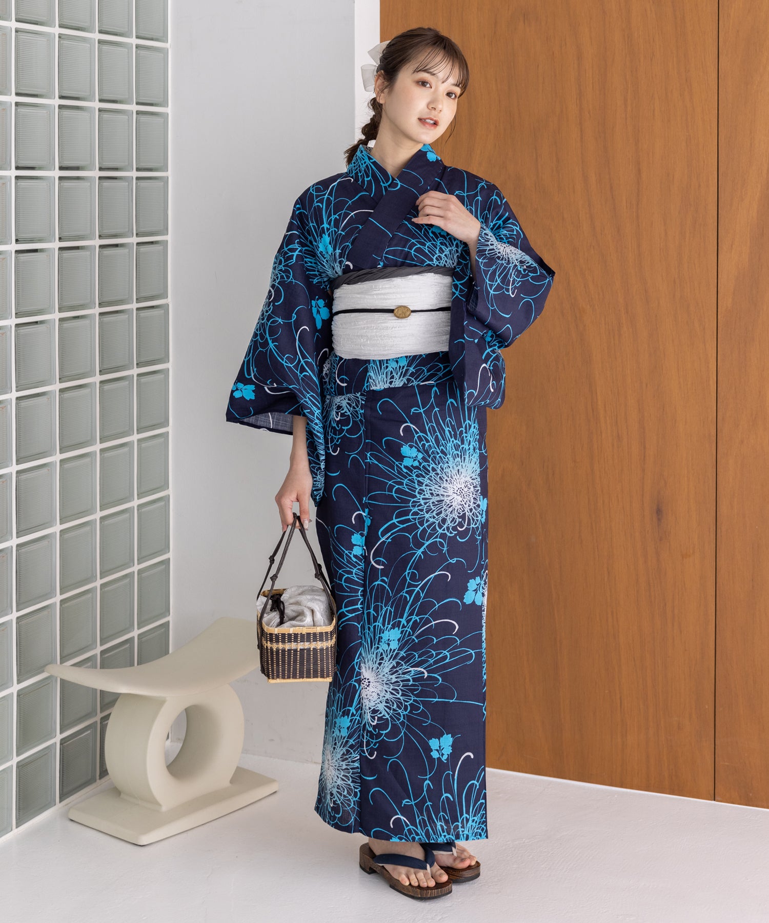 こだわり浴衣5点セット(浴衣/帯/下駄/腰紐/着付け冊子) 変わり織生地