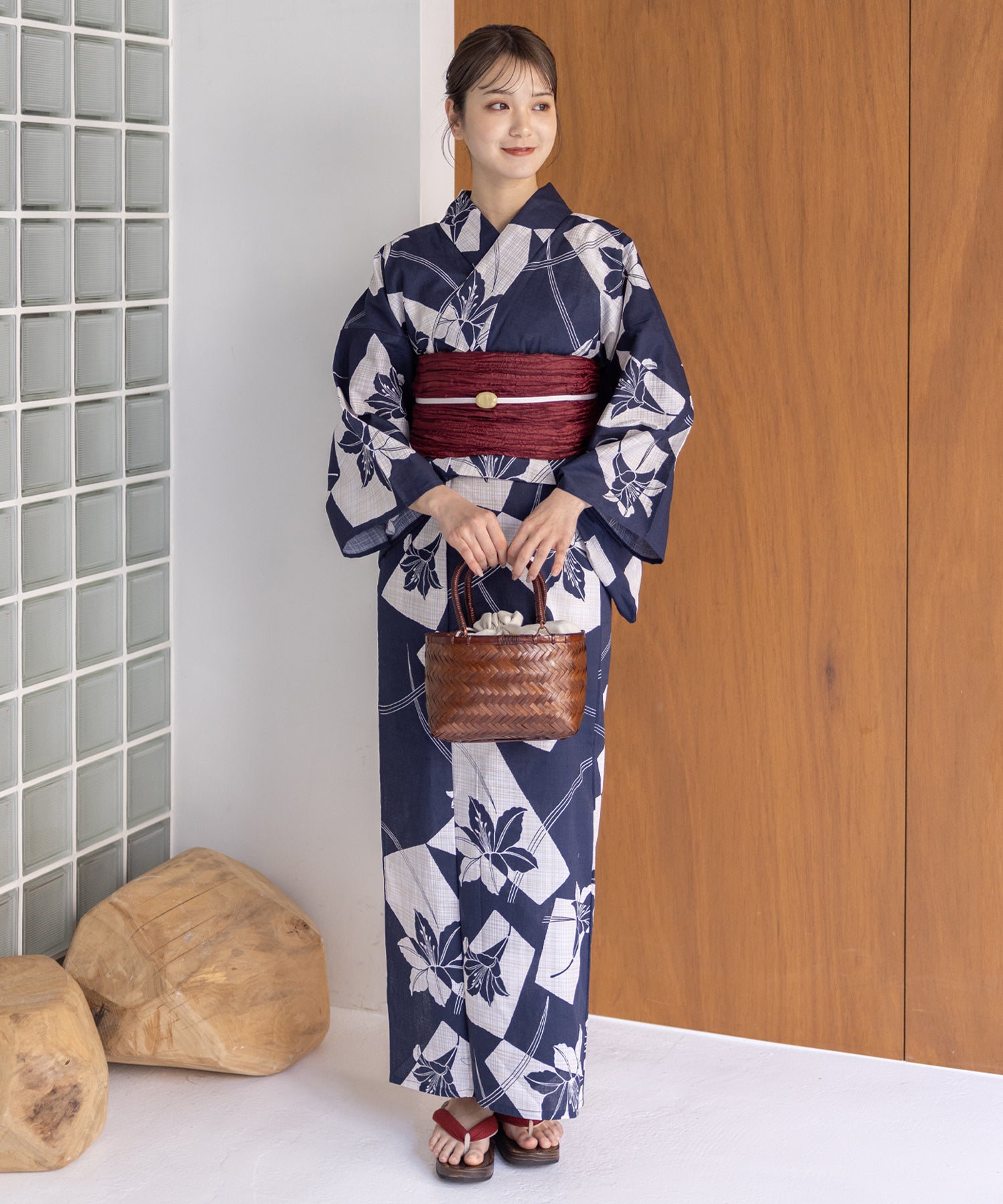 こだわり浴衣5点セット (浴衣/帯/下駄/腰紐/着付け冊子) 変わり織生地