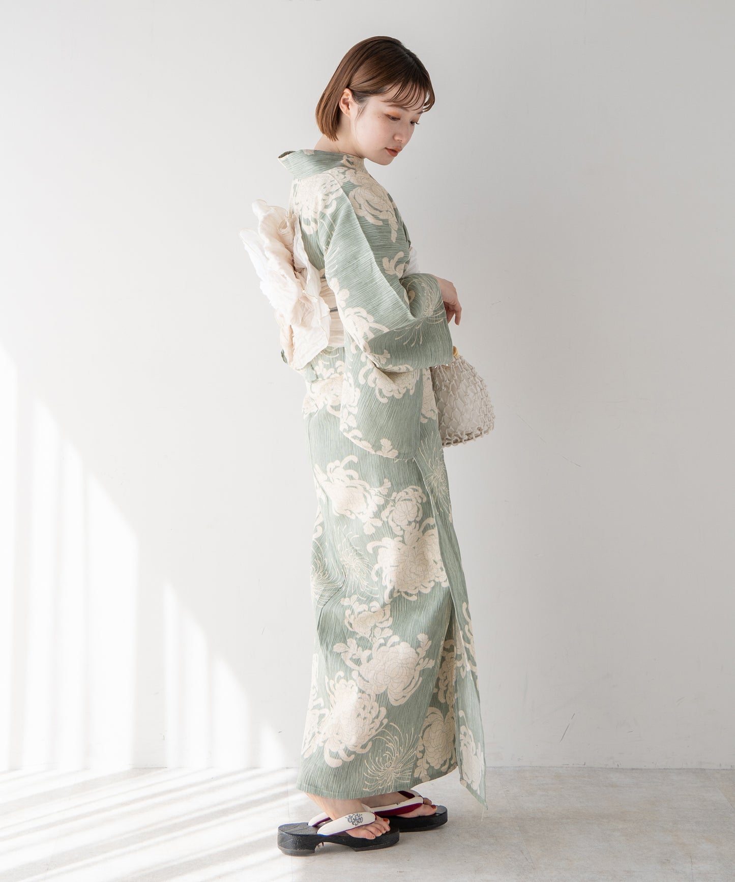 こだわり浴衣5点セット (浴衣/帯/下駄/腰紐/着付け冊子) 麻混 綿麻