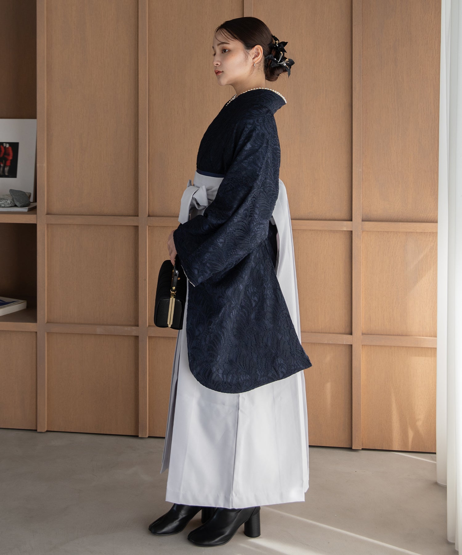 こだわり袴3点セット-レース-ネイビー系1 – ゆかた館グレース