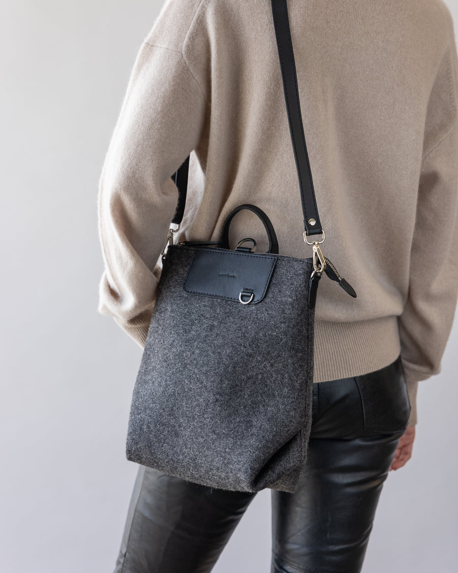 Merino Wool and Leather Mini Bedford Backpack in Dark Gray and