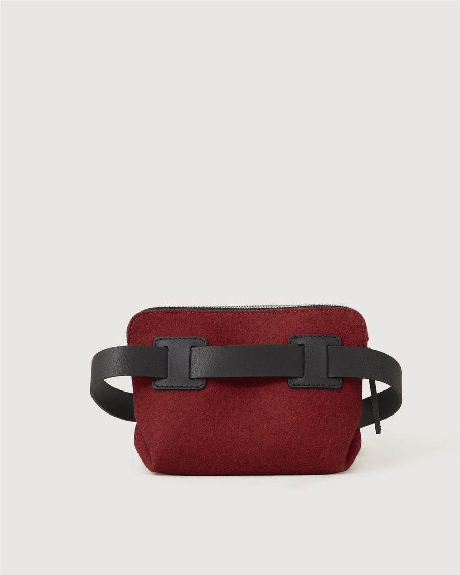 Merino Wool and Leather Bedford Belt Bag in Dark Gray and Black