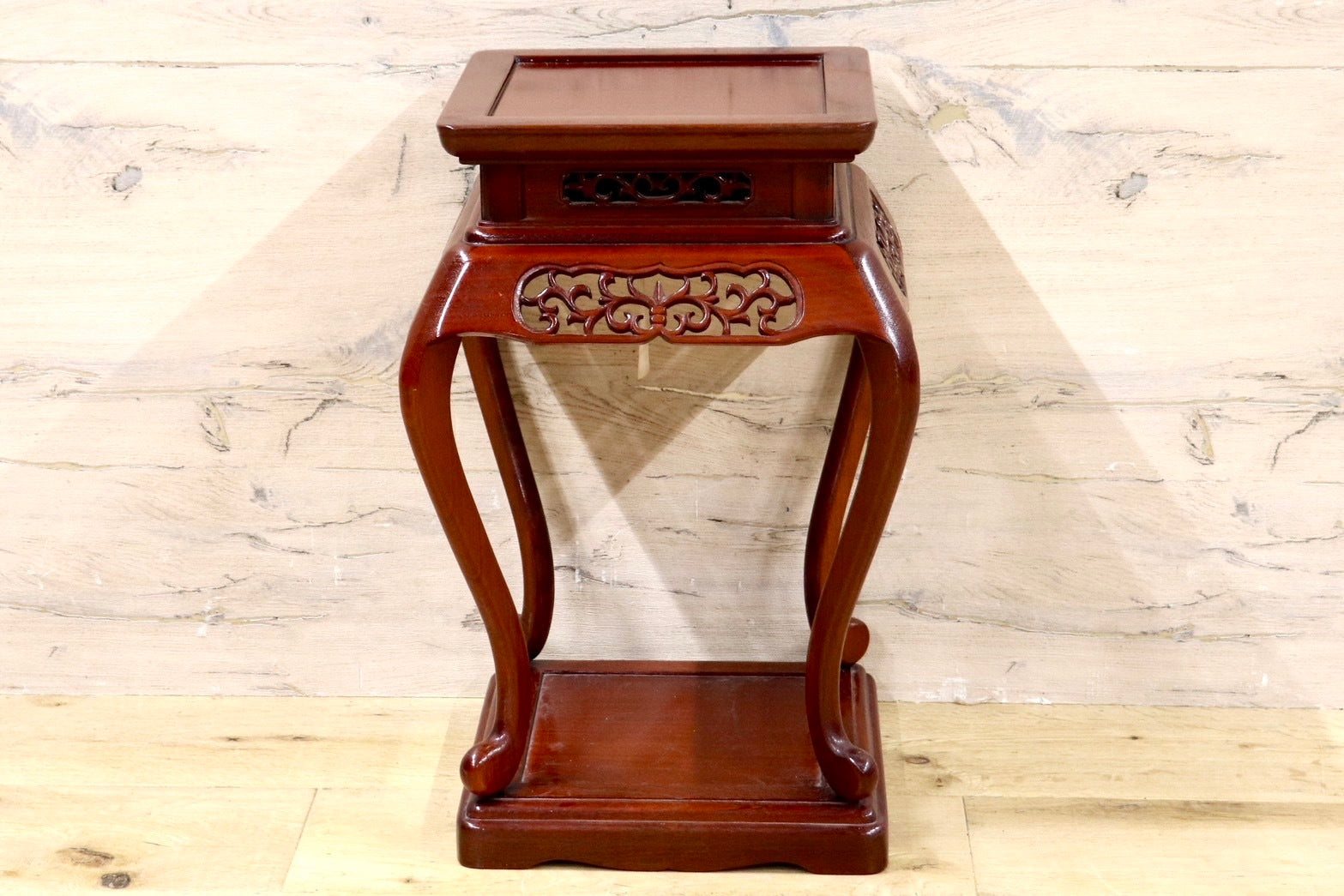 GMHS473○karimoku / カリモク 透かし彫り 木製 天然木 花台 飾り台