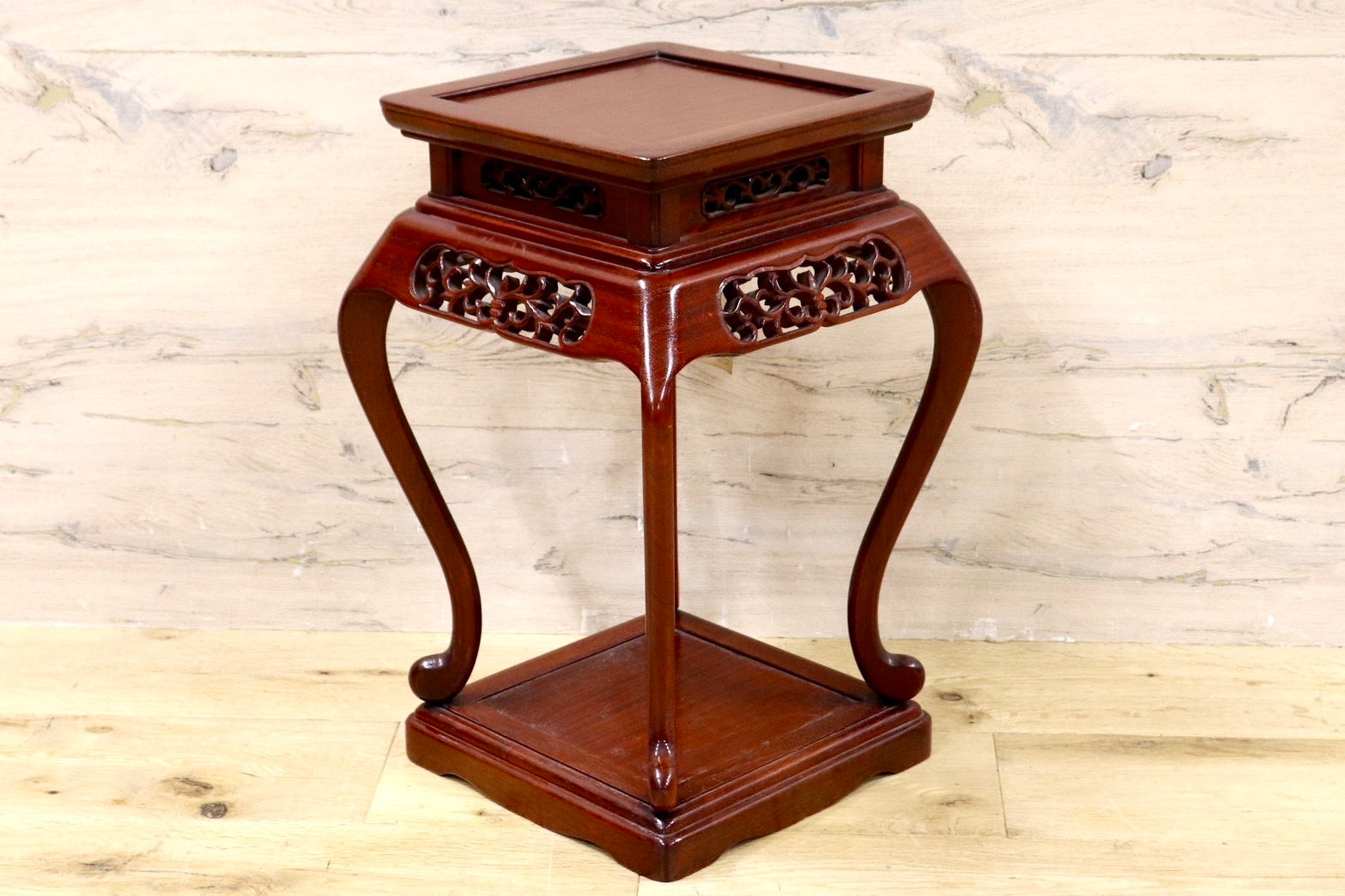 GMHS473○karimoku / カリモク 透かし彫り 木製 天然木 花台 飾り台