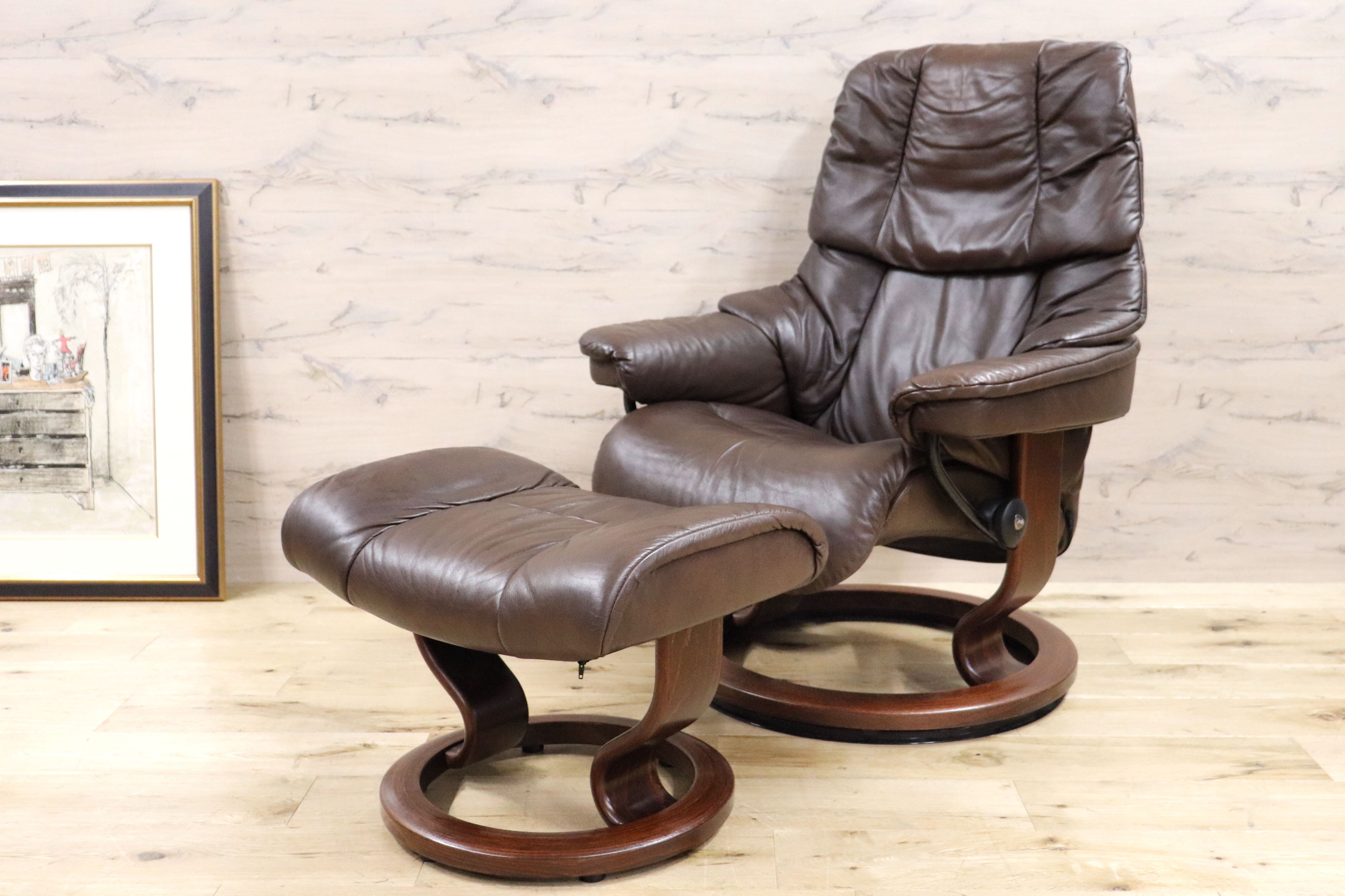 美品 EKORNES ストレスレスチェア レノ（M）キャメルレザー オットマン
