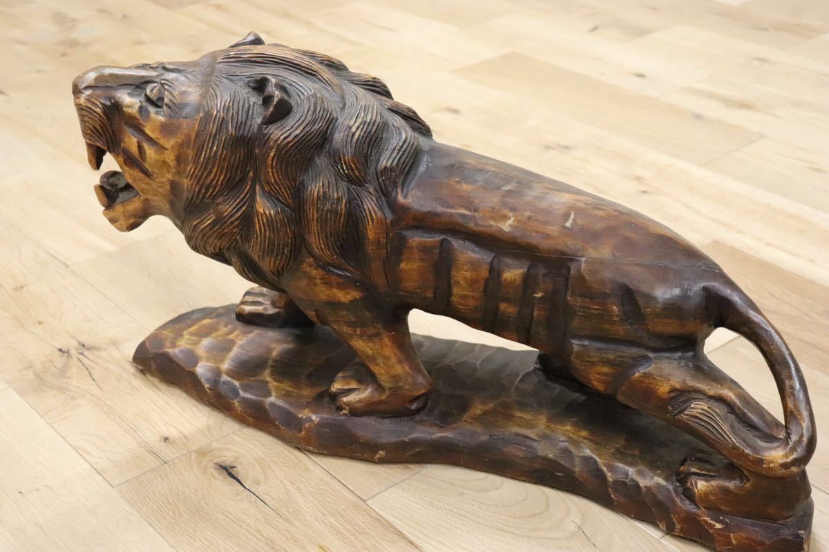 GMCK586 ○ 獅子 ライオン 木彫り像 オブジェ インテリア 飾り 木製 工芸品
