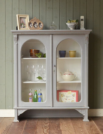 1930年代のアンティーク ガラスキャビネット（グレー）(d-972-f