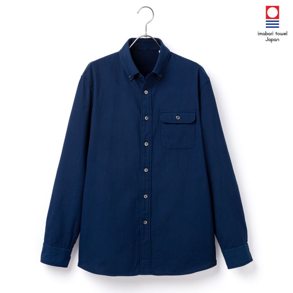 和紙繊維100% メンズ カジュアルシャツ 長袖 カッタウェイ ネイビー