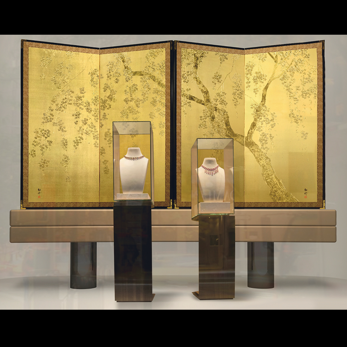 箔一 hakuichi 金箔 金沢箔 金沢 工芸品 二曲一双屏風 しだれ桜