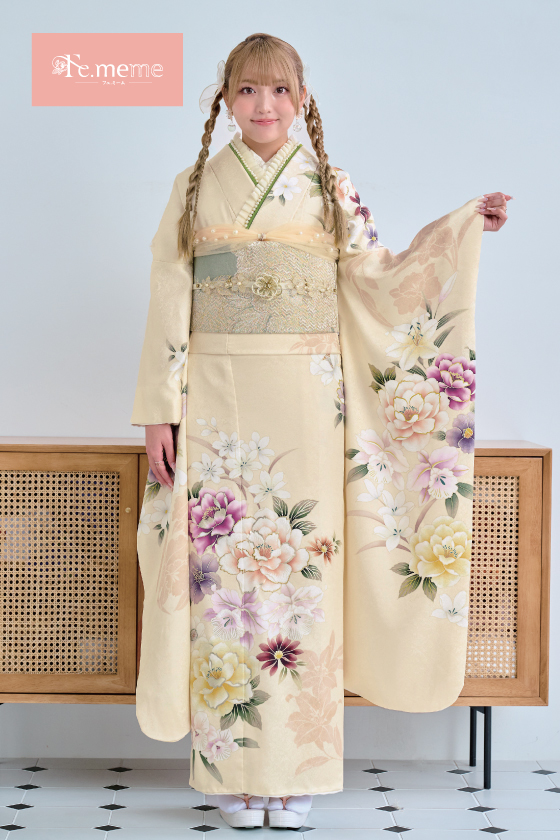 ブランド振袖】Fe.meme 薄黄色 品番：Fe-5601 | 館林市・邑楽郡・佐野