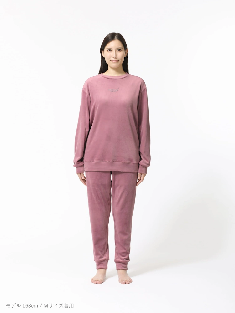 ピンク 【テンシャル】BAKUNE Velour Long Sleeve Crew Neck Unisex