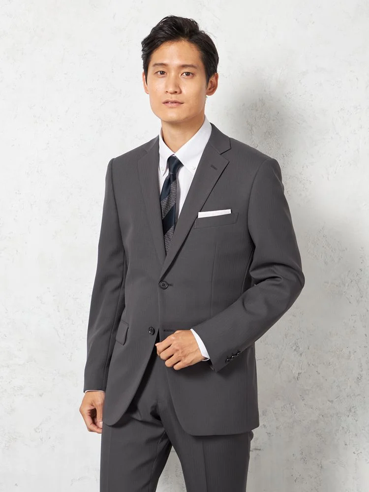 スーツ 2つボタン【WEB限定】上下ウォッシャブル ストライプ グレー