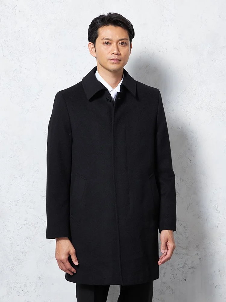 保温】ステンカラーコート アンゴラカシミヤ混素材 無地 STOVEL&MASON