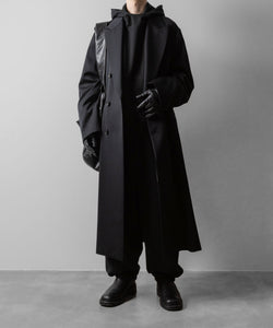 ssstein / シュタイン】W/SI SATIN PEAK LAPEL LONG COAT - BLACK