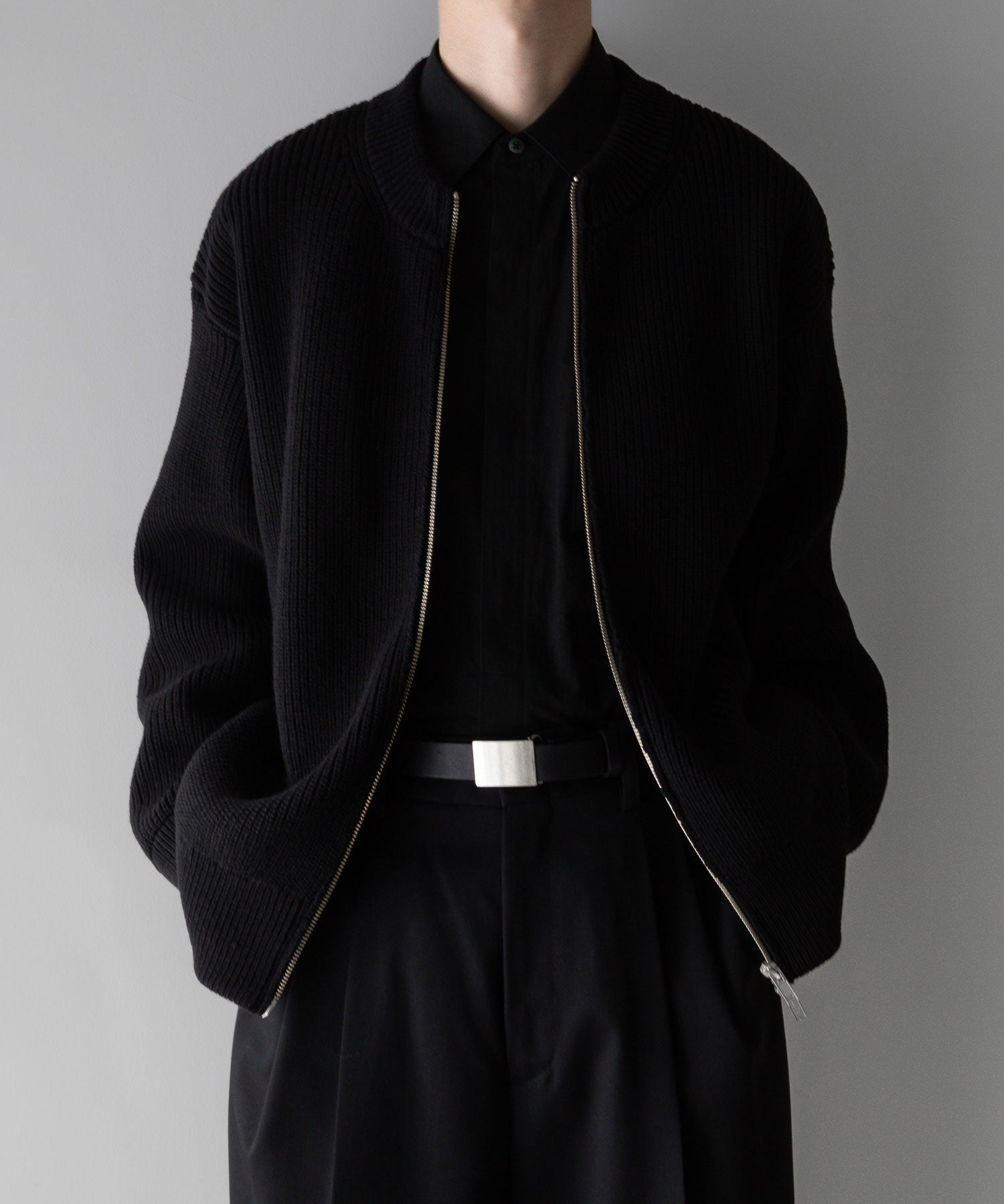 stein / シュタイン】OVERSIZED DRIVERS KNIT ZIP JACKET - BLACK