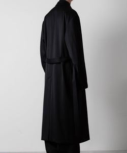ssstein / シュタイン】W/SI SATIN PEAK LAPEL LONG COAT - BLACK