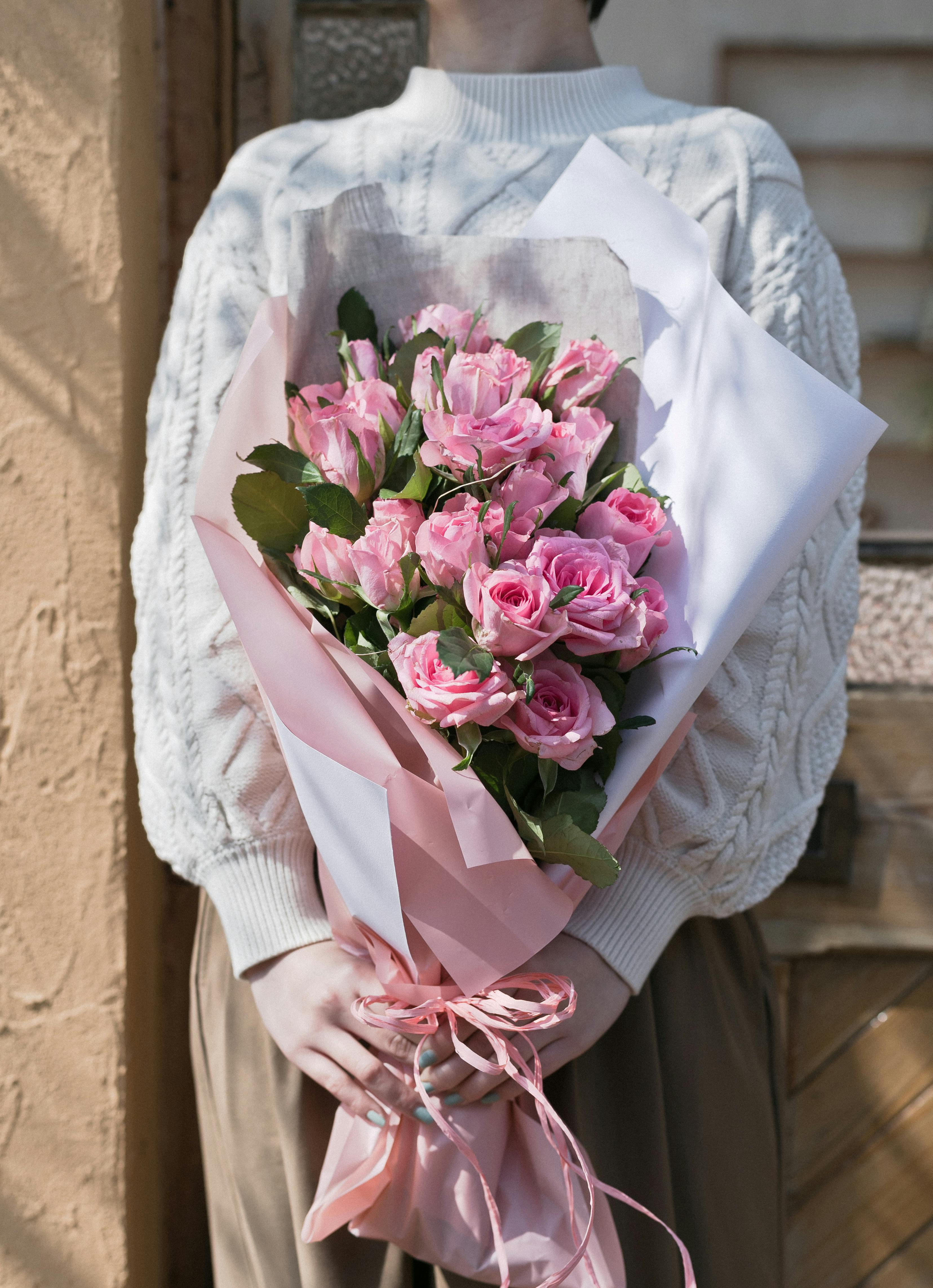 バラの花束ブランケット直径120cm，72本の大きな花ストール バラの花束