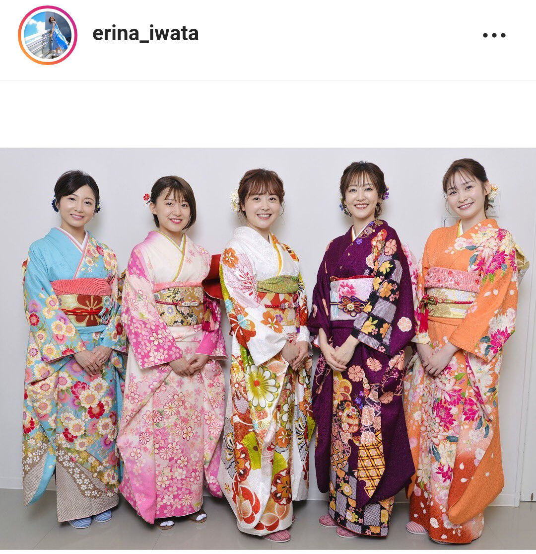 日テレ・岩田絵里奈アナ、同期・市來玲奈アナと着物2ショット…水卜