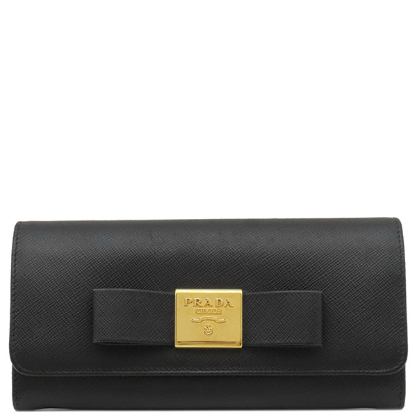 プラダ PRADA リボン フラップ ウォレット 1MH132 ブラック