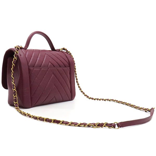 シャネル CHANEL シェブロン ココハンドル ボルドー カーフ 2WAYバッグ