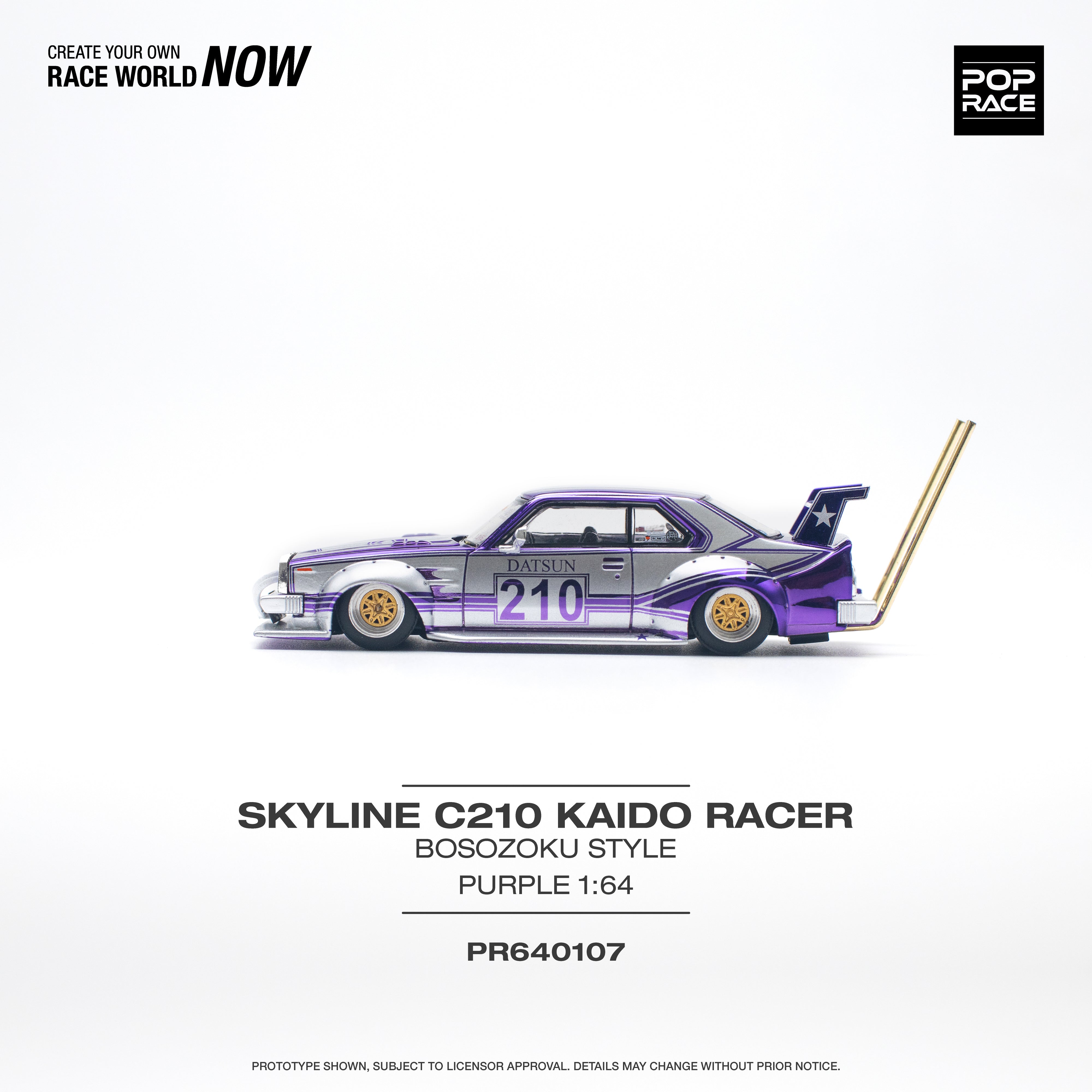 POPRACE 1:64 SKYLINE C210 KAIDO RACER (BOSOZOKU STYLE) PURPLE