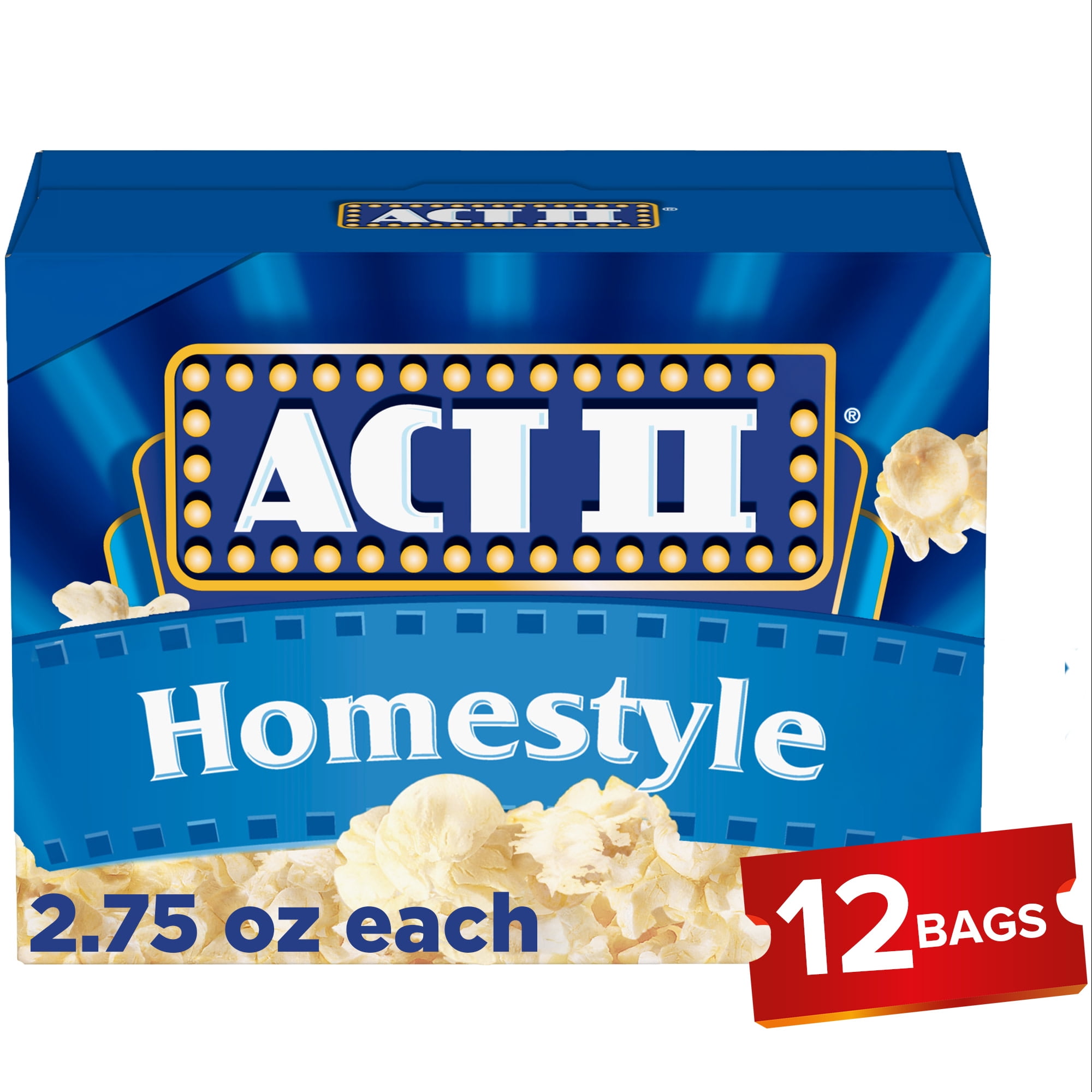 Act II Homestyle Microwave Popcorn, 2.75 oz., 12-Count Bags
