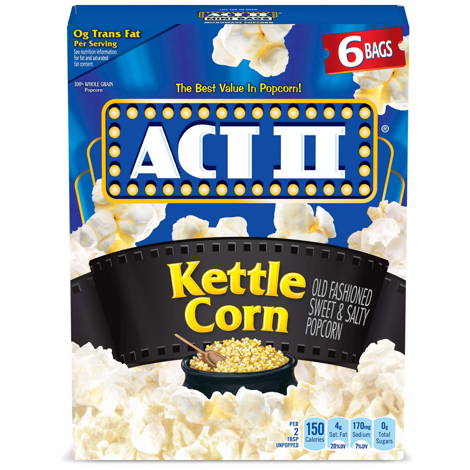 Act II Kettle Corn Microwave Popcorn, 2.75 oz, 6 Count-Pack Of 4
