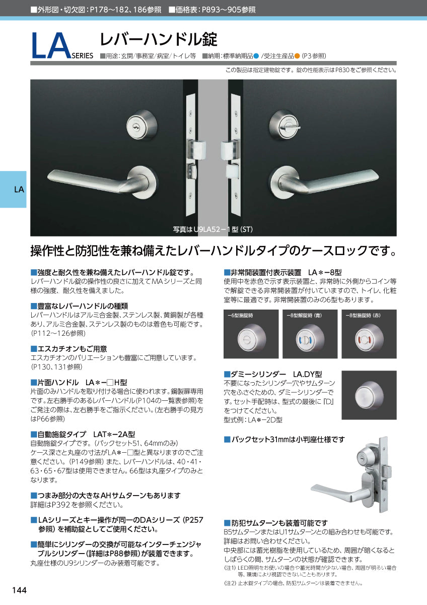 LA23-0 片開き用 SV｜レバーハンドル錠｜美和ロック（MIWA