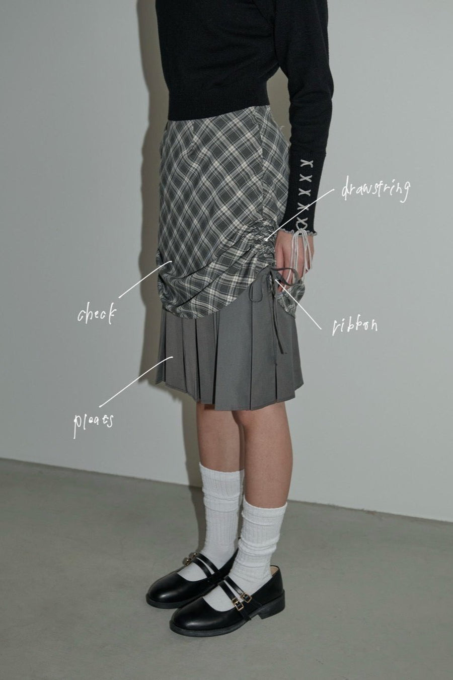 drawstring check pleats skirt – idem