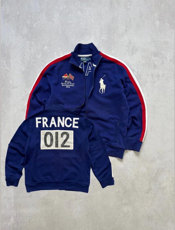 Vintage Polo Ralph Lauren Big Pony Zip Jacket France 1934 Logo
