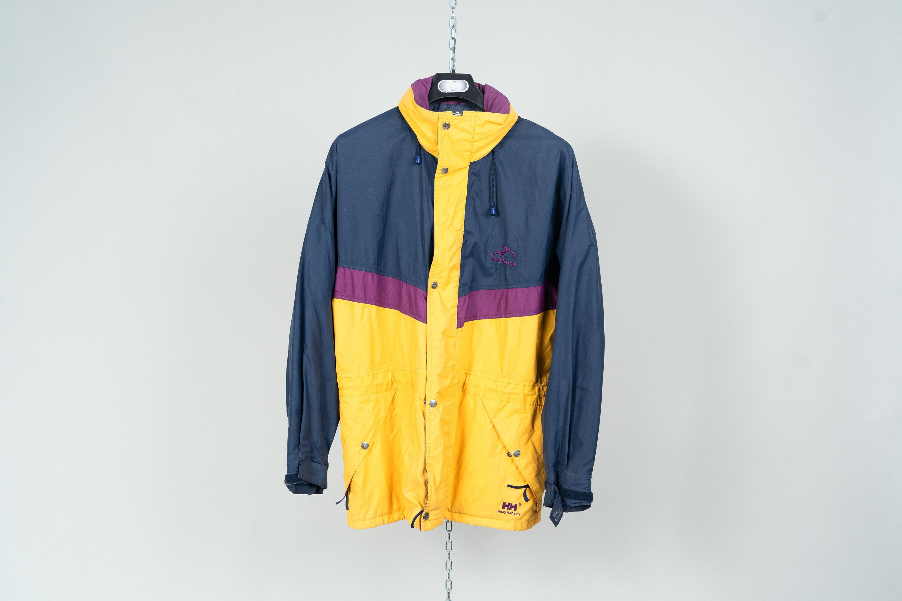 Vintage Helly Hansen Outdoor Ski Jacket Yellow Color Block Pattern