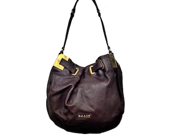 本物のヴィンテージ BALLY ブラックレザー ショルダーバッグ ロゴ 80