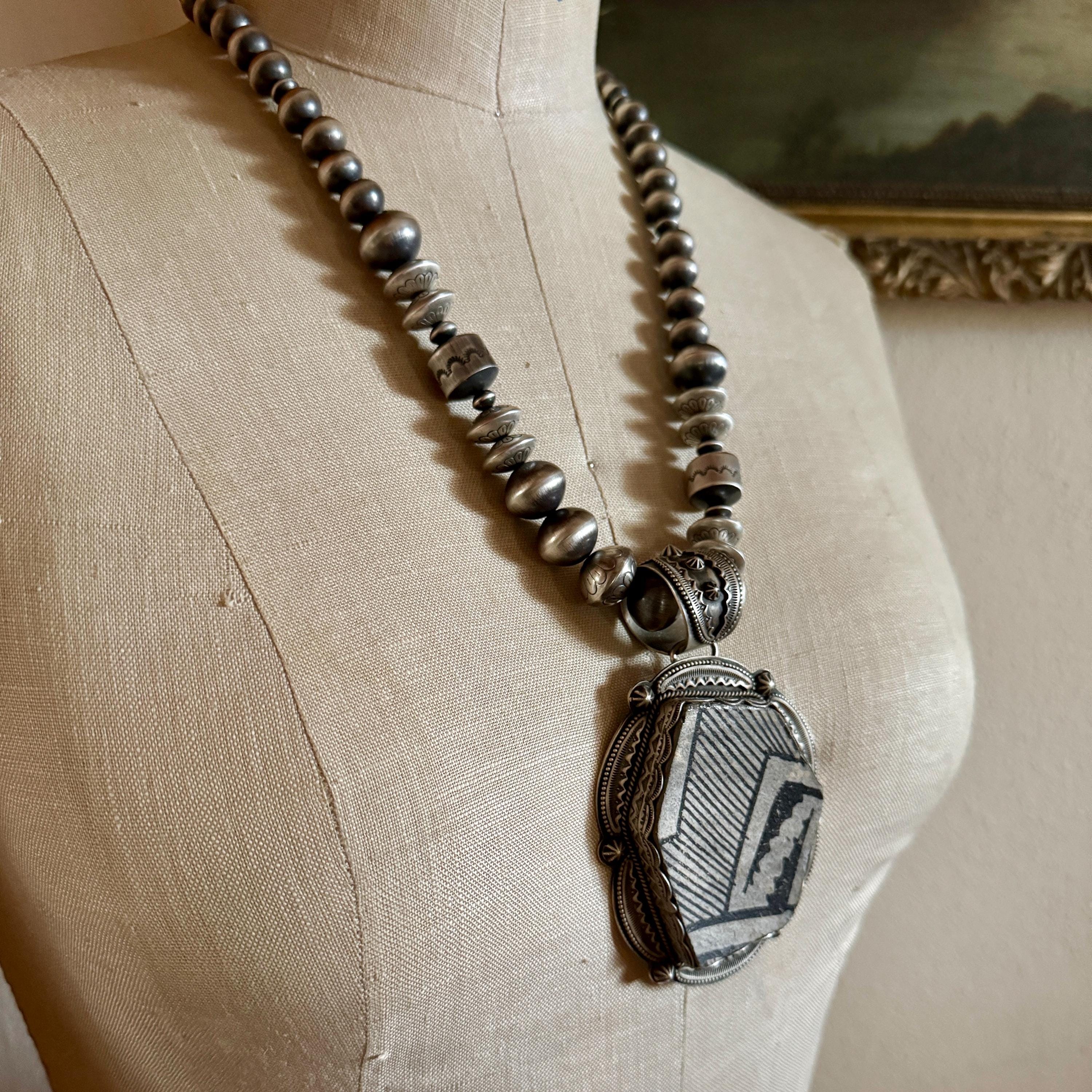 Navajo Geneva Ramone Sterling Silver Pottery Shard Pendant on