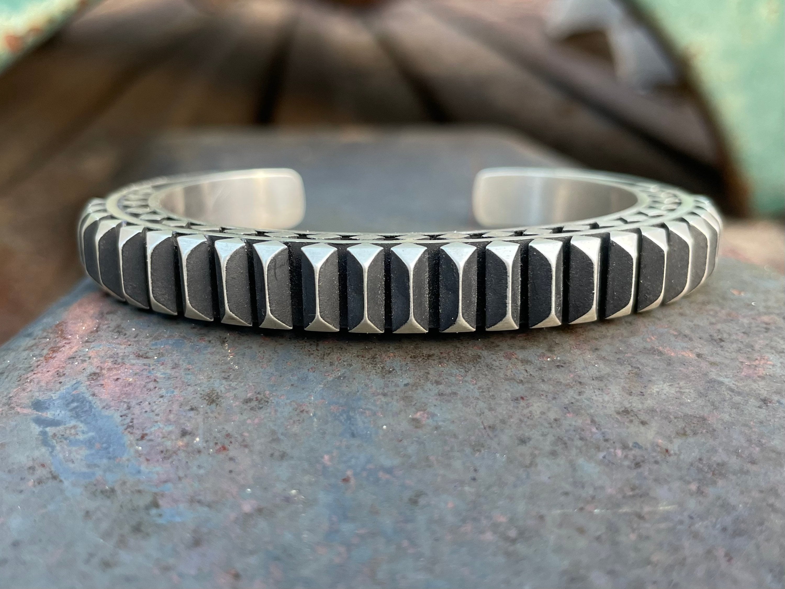 Sterling Silver Tall Stacking Bracelet by Diné Leander Tahe
