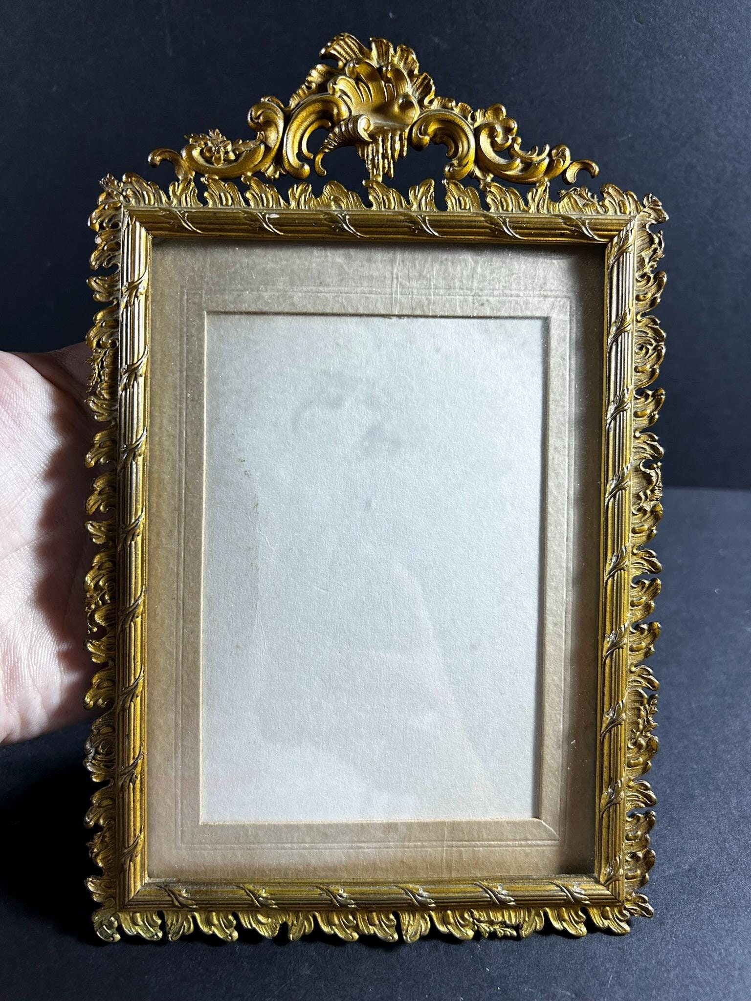 Antique Victorian Brass Picture Frame: Ornate Gold Metal, Original