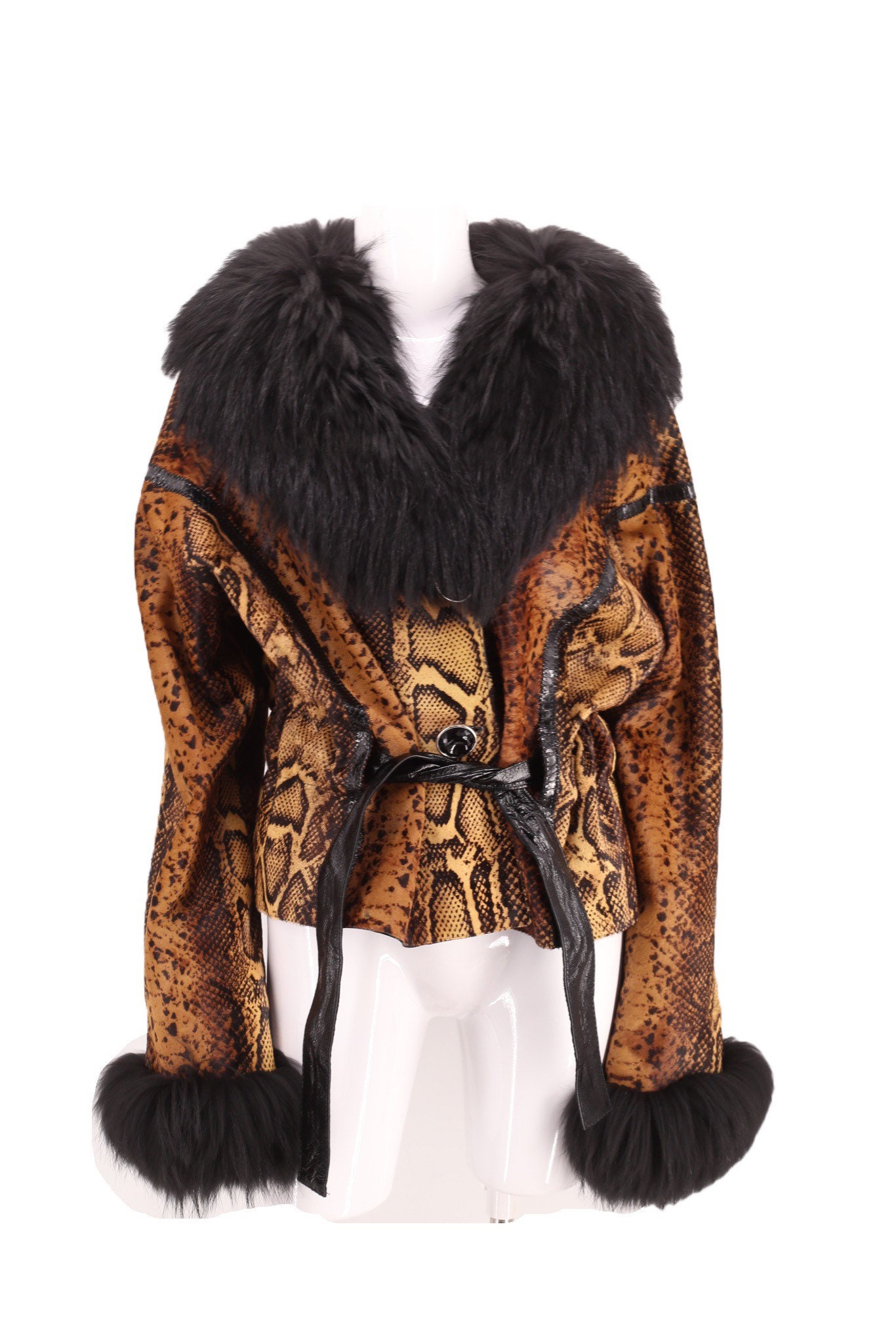 Y2K vintage snakeskin print fox fur coat sz L / 2000s 90s pony